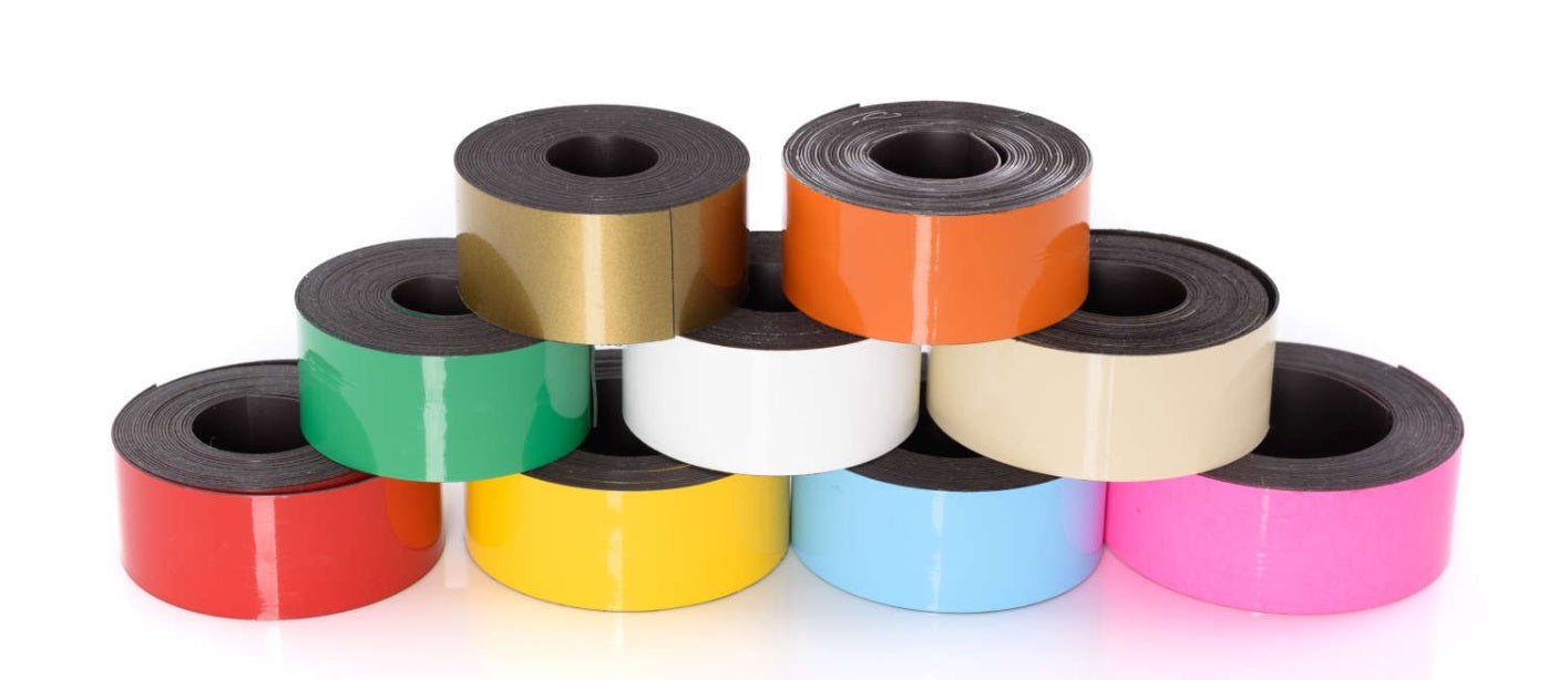 25’ Dry Erase Magnetic Strip Rolls White and Colors for Shelf Label Magnets